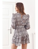 Rochie de cocktail cu guler ridicat cu imprimeu la modă, crem 17576 - Magazin online - Boutique